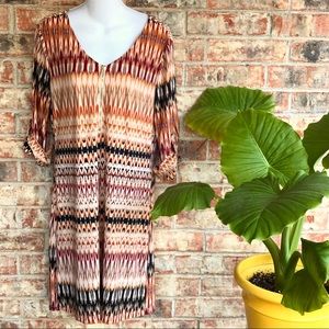 {TACERA} 3/4 Sleeve Ikat abstract Dress -Med